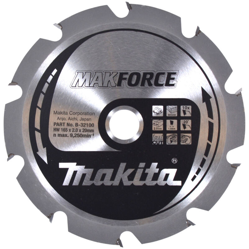 B 32100 Lame de scie circulaire Makforce tct 165x20mm 10T Bois Makita