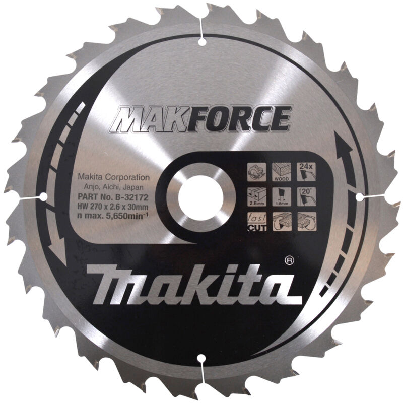 Makita - B-32172 Lama Sega Circolare Makforce tct 270 x 30 mm 24T Legno