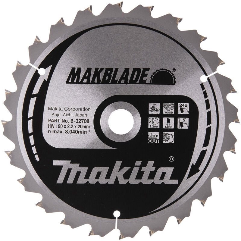 B-32708 Disco sierra circular , Makblade T.C.T, 190 x 20 mm, 24 D