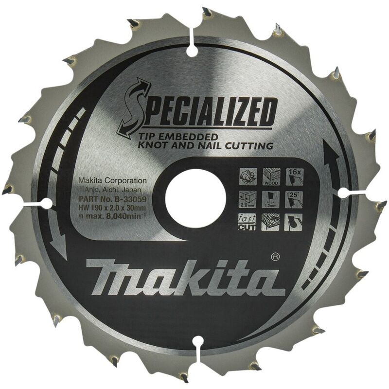 Makita - piła tarczowa 190x30x16z specjalized drewno (z gwoździami i sękami)