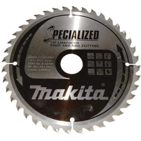 Makita B-33180 Specialized TCT-Kreissägeblatt 190x30mm 40 Zähne genageltes Holz