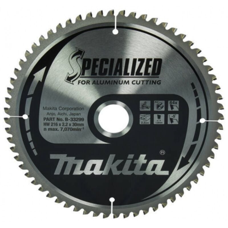 Makita - B-33299 Specialized Lama tct per troncatrici 216x30 mm per alluminio