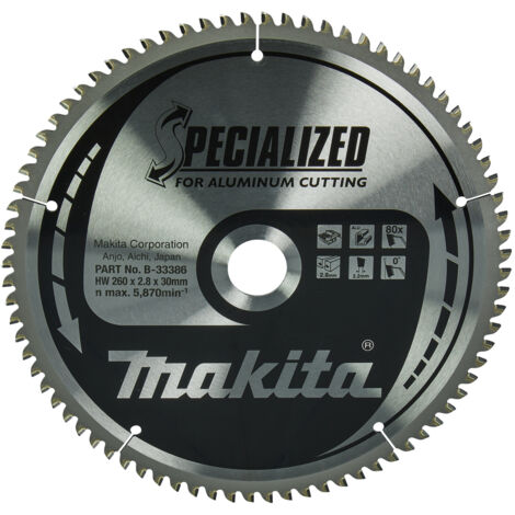 Makita B-33386 Specialized Lama TCT per seghe da banco 260x30 mm per alluminio