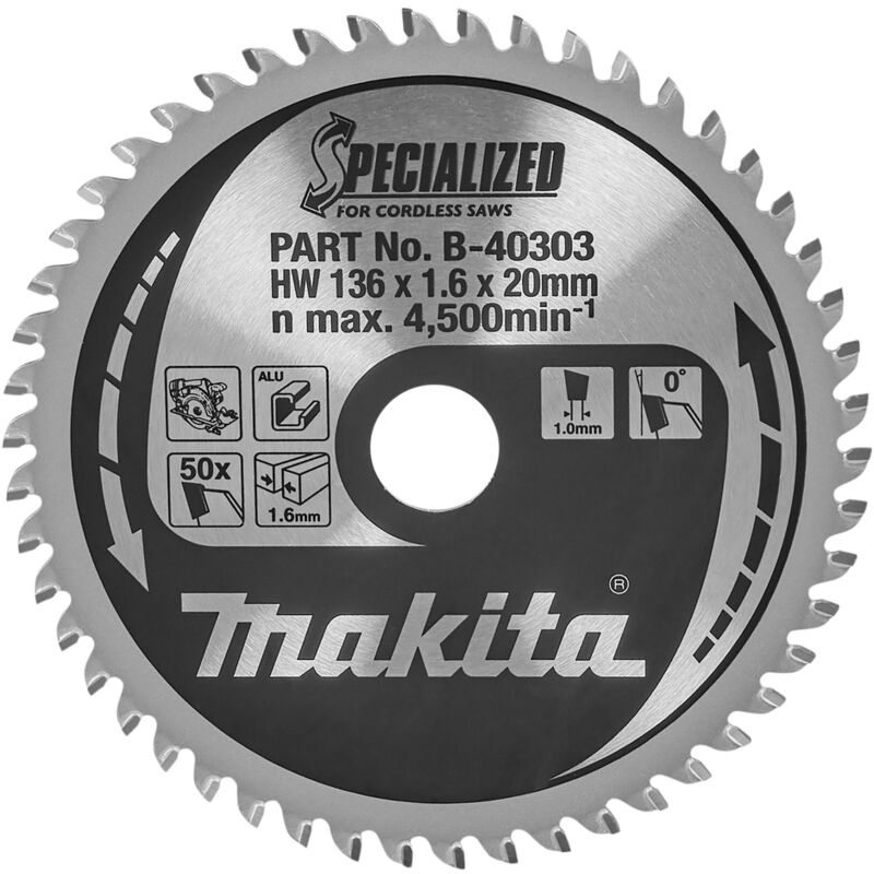 Makita - B-40303 Lama Sega Circolare Specializzata tct 136x20mm 50T Alluminio