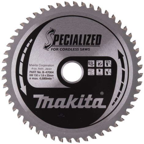 Makita B-47020 Lama Sega Circolare Specialized TCT 150x20mm 52T Alluminio