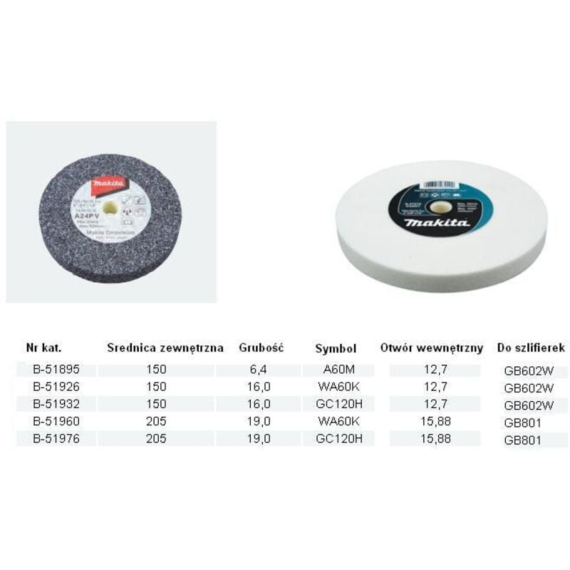 B-51960 WA60K Disco abrasivo per mola da banco 205 mm per acciaio Inox - Makita