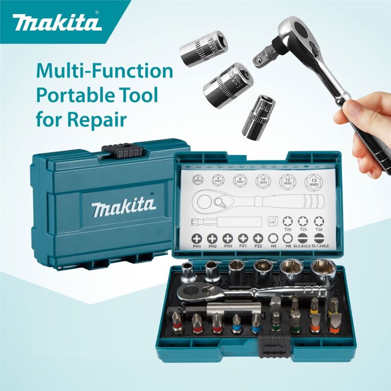 Makita B-54081 21 Piece Bit Set Ratchet Screwdriver 1/4 Hex Shank Case + Holder