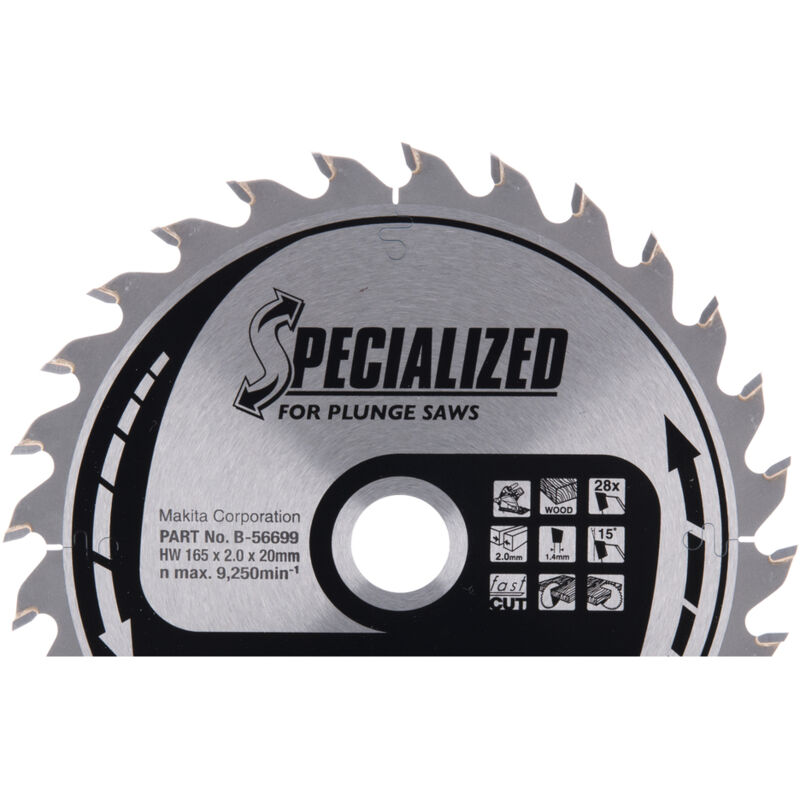 Lame de scie SPECIALIZED B 56699 pour une coupe rapide dans le bois Fast Cut . Conçu spécialement pour scies plongeantes sur accu Makita B 56699