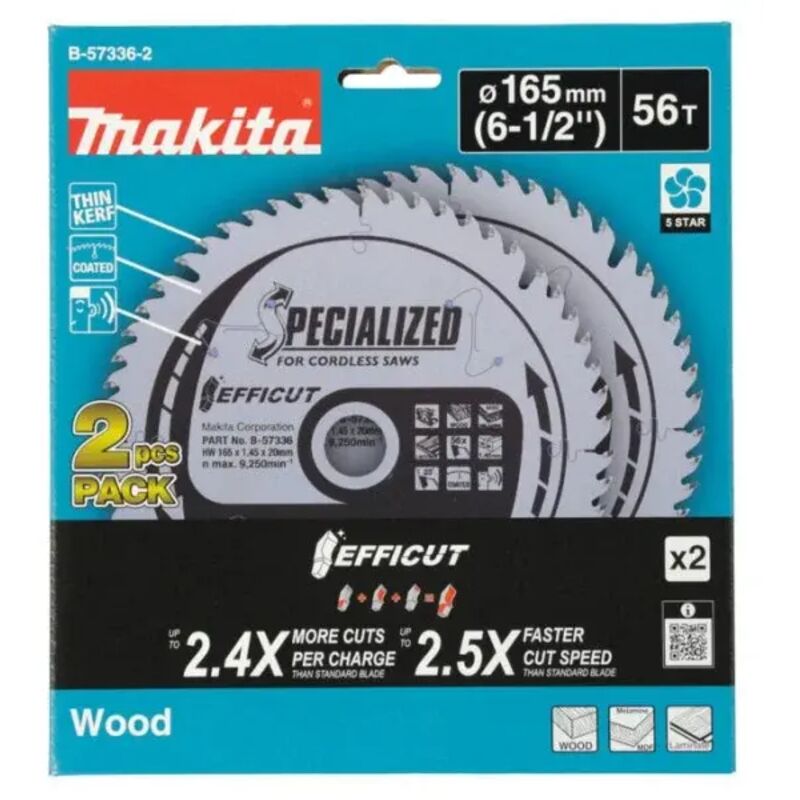 Makita B-57336-2 Efficut Lama per sega circolare 165x20 mm per legno,mdf,laminato 2 Pz.