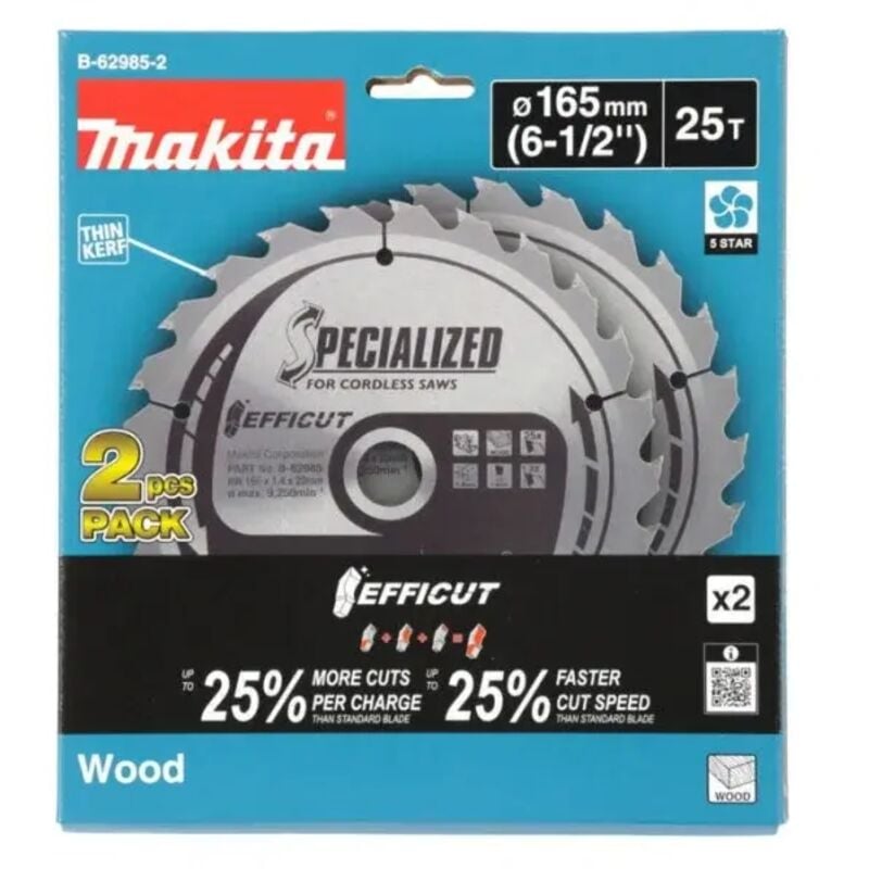 Makita B-62985-2 Efficut Lama per sega circolare 165x20 mm per legno 2 Pz.