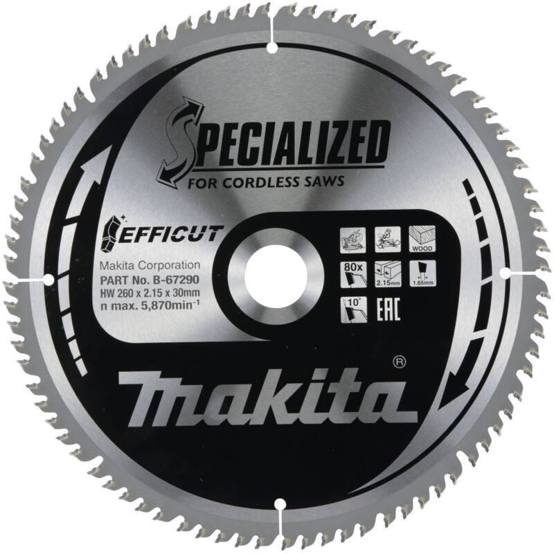 Makita B-67290 Lama circolare 260 x 30 x 2.15 mm Numero di denti: 80 1 pz.
