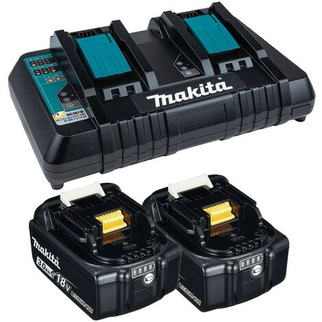 main image of "Makita BL1830 18v 2 x LXT 3.0ah Lithium-Ion Batteries + DC18RD Dual Port Charger"