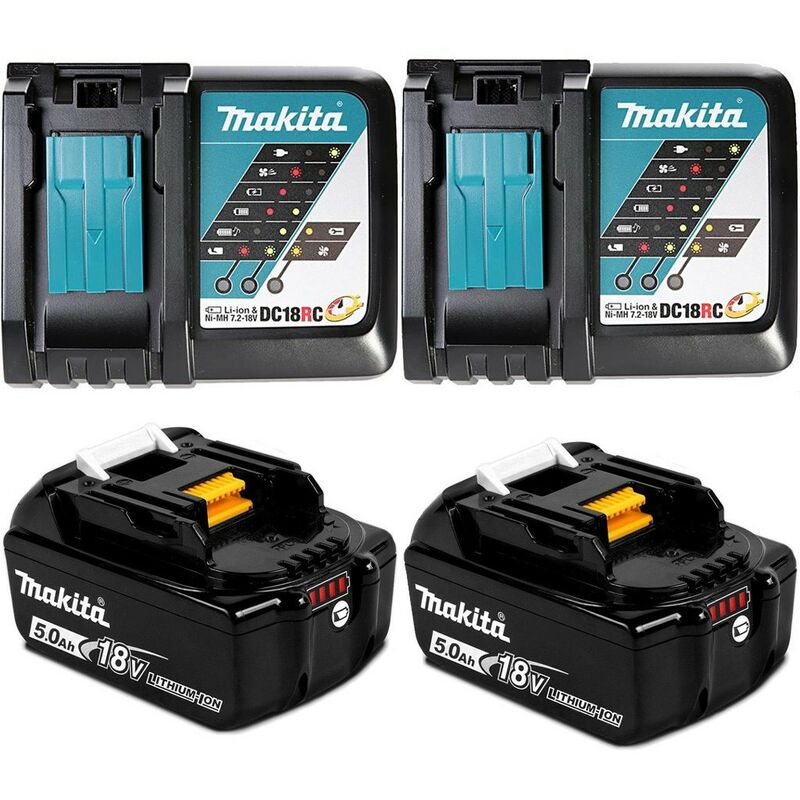 Makita BL1850 18v 2x LXT 5.0ah Lithium Batteries + DC18RC Dual Pack Fast Charger