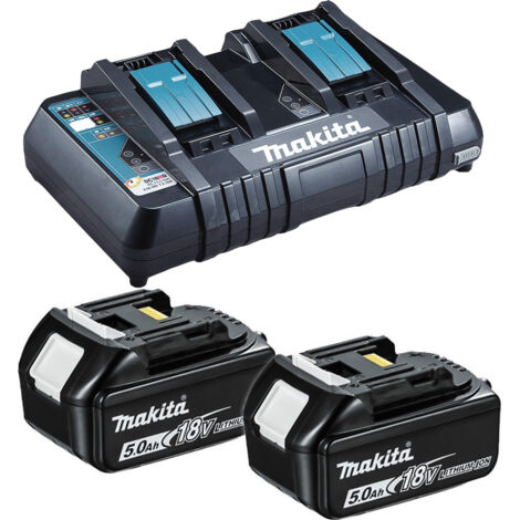 Makita BL1850 18V LXT 5.0Ah Li-Ion Batteries (Twin Pack) + DC18RD/2 Dual Port Charger