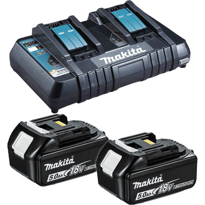 Makita BL1850 Twin pack with a DC18RD/2 Dual Port Charger BL1850TWIN