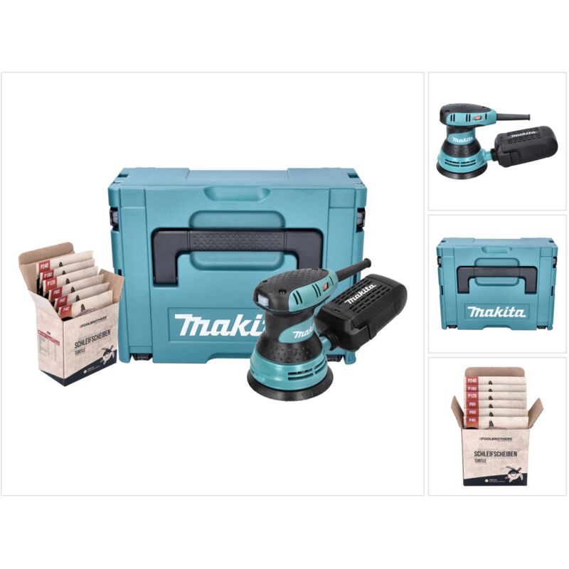 Makita BO 5031 J Levigatrice eccentrica 300 watt 125 mm + kit di levigatura Toolbrothers TURTLE + Makpac