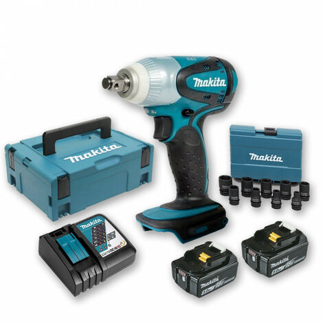 Makita – Boulonneuse à chocs 18V 230Nm 1/2' – 2 batteries 5Ah – Moteur 4 pôles – Éclairage LED – Coffret 9 douilles inclus - DTW251