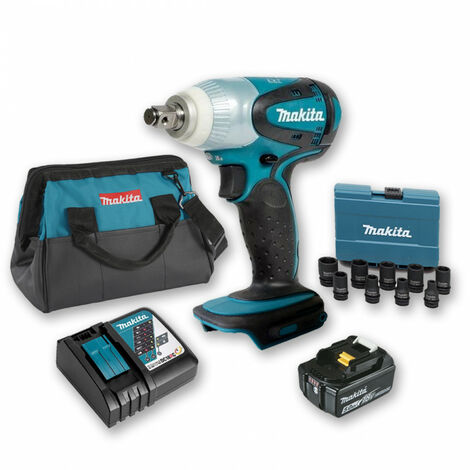 Makita – Boulonneuse à chocs 18V 230Nm – 1/2'' – Avec 1 batterie 5Ah – Coffret 9 douilles – Idéale pour matériaux variés - DTW251