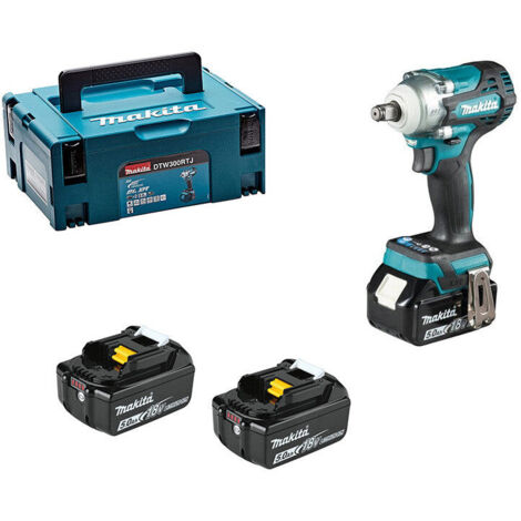 Makita – Boulonneuse à chocs 18V DTW300RTJ – Couple 330 Nm – 2 batteries 5,0 Ah – Moteur Brushless pour montage intensif – Coffret MAKPAC