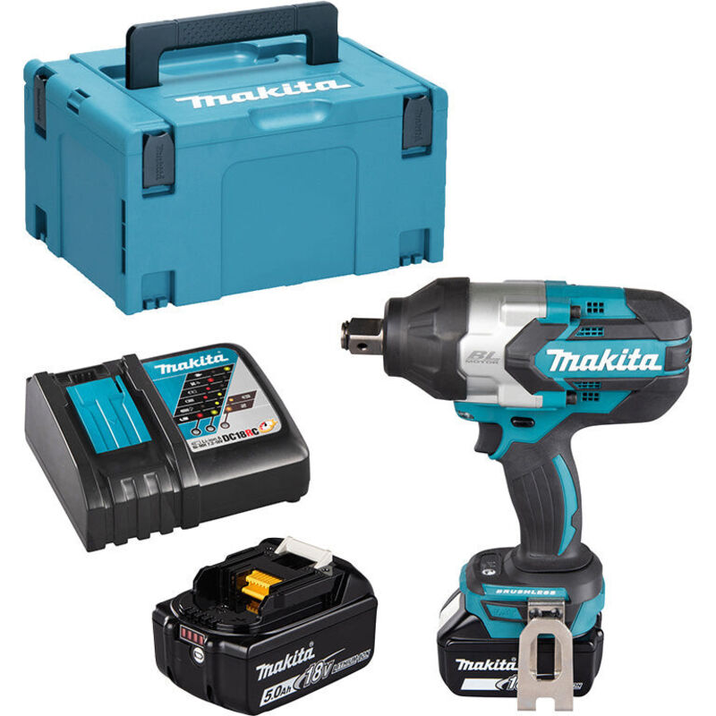 Clé à chocs sans fil Makita DTW1001RTJ 18 v Nombre d'accus fournis 2 5 Ah + 2 batteries, + chargeur, + mallette