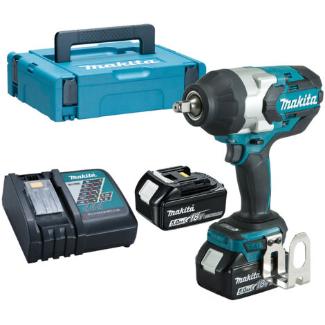 Makita – Clé à chocs 18V avec 2 batteries 5Ah – Moteur sans charbon – Couple max 350Nm – Éclairage LED – Pour béton armé et métal - DTW1002RTJ