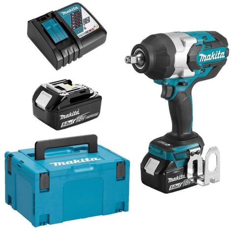 Makita – Clé à chocs sans fil 1000 Nm DTW1002RTJ – 18V avec 2 batteries 5.0Ah – Moteur Brushless pour boulons M12 à M30 – Éclairage LED intégré