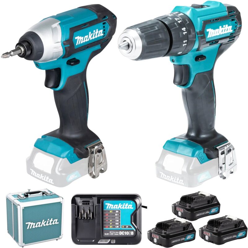Combopack sur accu CXT 10 8V: HP331D + TD110D + 3x BL1021B + 1x DC10SB + coffret Makita CLX228SAX2