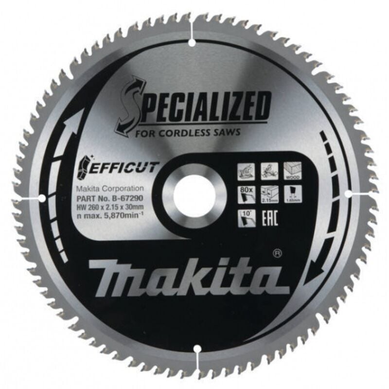 Makita - B-67290 Lame de scie circulaire 260 x 30 x 2.15 mm Nombre de dents: 80 1 pc(s)
