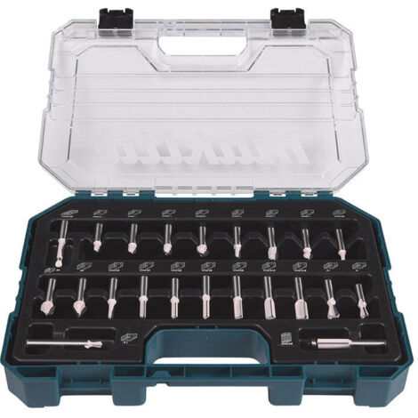 Makita – Coffret de 22 fraises à rainurer 8 mm – Pour bois dur et teck – Vitesse rotation 30 000 tr/min – D74784