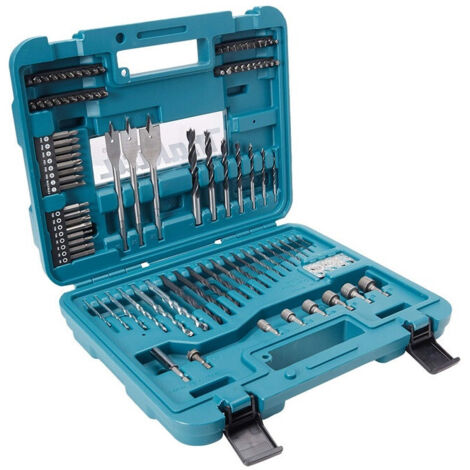Makita – Coffret de forets et d'embouts 100 pièces – 14 mèches métal 1,5 à 8 mm – 6 forets maçonnerie 3 à 10 mm – 3 perceuses à bois 16 à 25 mm