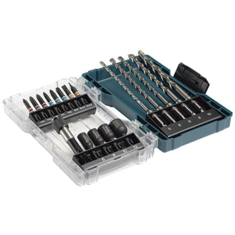 Makita – Coffret de mèches et burins pour perforateur – E07026 – 18 pièces SDS-PLUS pour maçonnerie – Porte-embout magnétique rapide