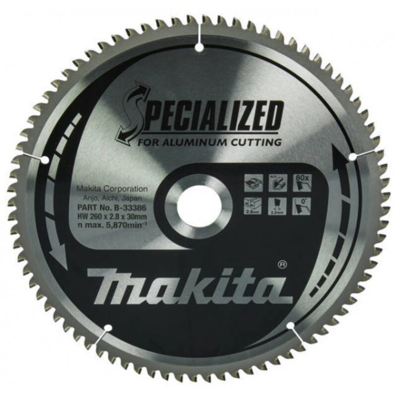Lame carbure ''Specialized'' pour aluminium pour scies sur table MAKITA B 33386 2603080