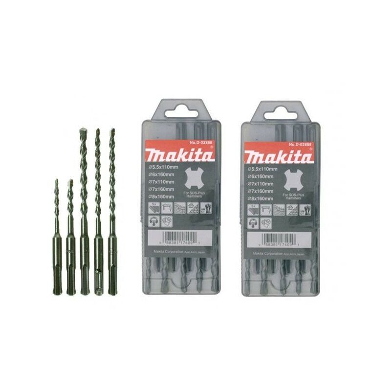 Makita D-03888 Standard SDS Plus 5 Piece Drill Bit Sets - Twin Pack
