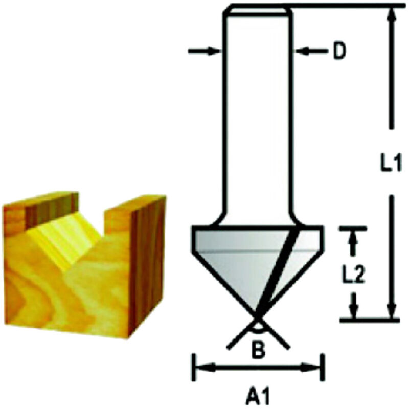 D-09385 Broca de ranura en V, 20 x 15 mm, 45°