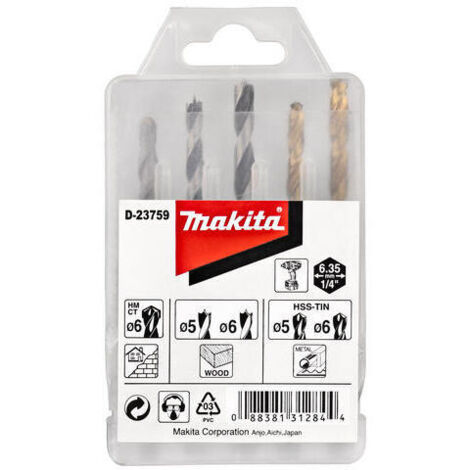 MAKITA D-23759 Estuche de brocas para madera metal y ladrillo 1/4"