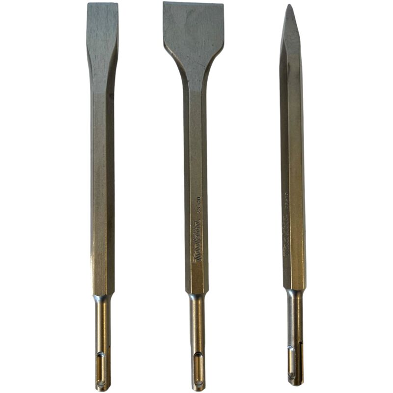 Makita D-30134 Meiel set 3 pcs. SDS plus 250 mm longueur pointe de taureau / ciseau à froid / ciseau à détartrer