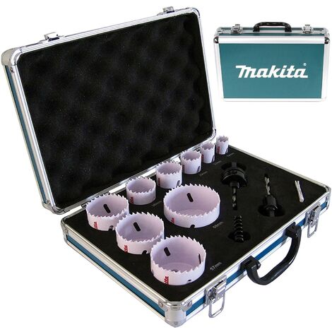 Makita D-47282 12 PC Electricians Holesaw Set 19mm - 68mm 2 Arbors + Metal Case