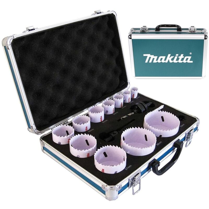 D-47298 14 Piece Plumbers Holesaw Set 19mm - 75mm 2 Arbors + Metal Case - Makita