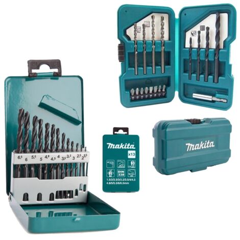 Makita D-54075 13 PC Drill Bit HSS-R Metal + 17 PC Drill Screwdriver Masony Wood