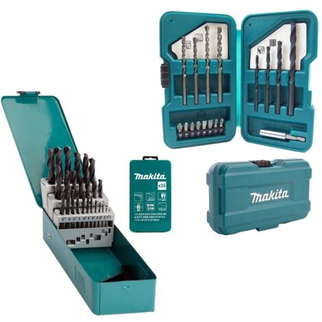 Makita D-54097 25PC Drill Metal HSS-R Drill 1-13mm + D-45858 17PC Masonry Wood