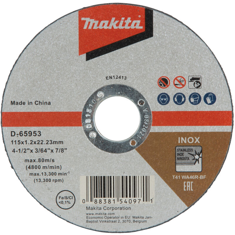 Image of D-65953-10 Edelstahl-Trennscheiben. 115x10x22 (10 Stück) - Makita