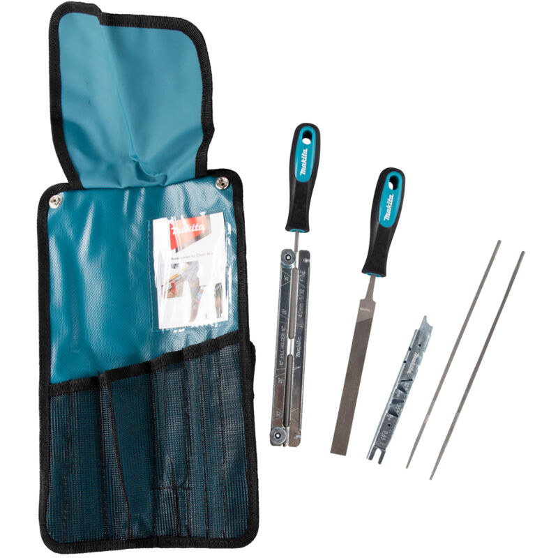 Makita – Set d'affûtage calibré 4mm D72154 – 2 limes rondes et plates – Jauge de profondeur – Sac à roulettes étanche