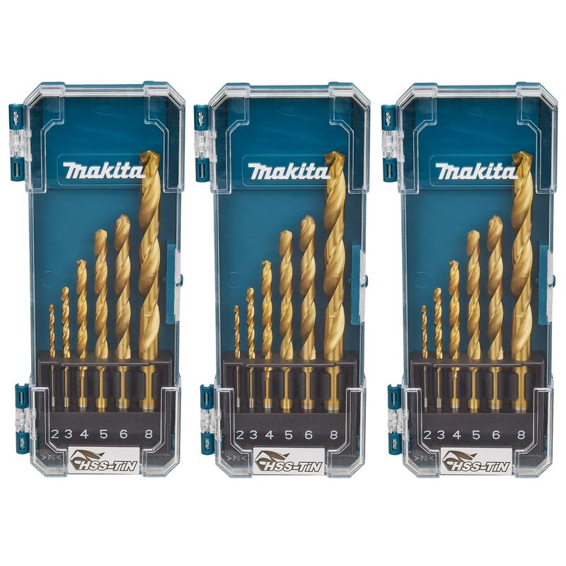 Makita D-72833 6 Piece HSS TiN Metal Steel Drill Bit Set 2 3 4 5 6 8mm Bits x 3