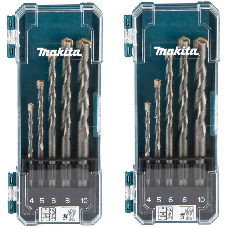 Makita D-72877 5 Piece Straight Shank TCT Masonry Drill Bit Set 4 5 6 8 10mm x 2