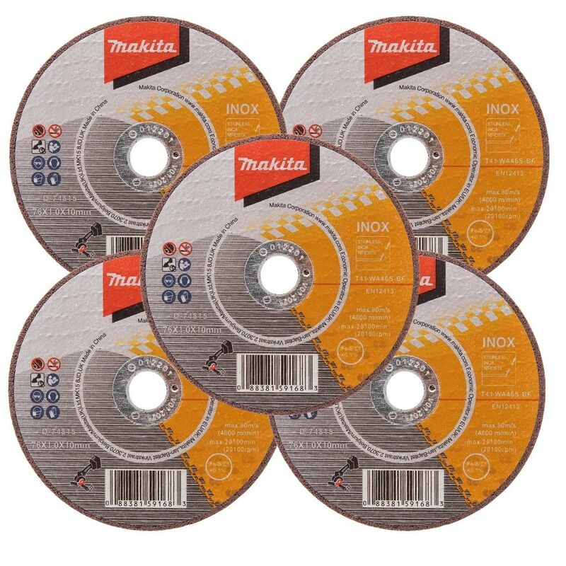 D-74815 Cut-Off Wheel Stainless Steel Cutting Disc 76mm x 10mm x 5 DCM300 - Makita