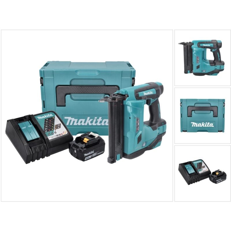 Makita DBN 500 RM1J Cloueuse sans fil 15-50 mm 90° 18 V + 1x Batterie 4,0 Ah + Chargeur + Coffret MakPac