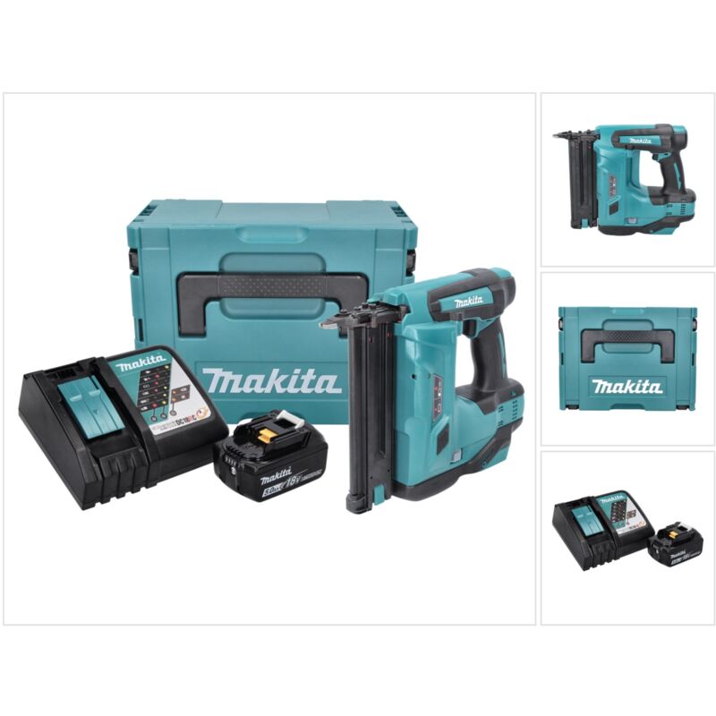 Makita DBN 500 RT1J Chiodatrice a batteria 18 V / 15-50 mm / 90° in valigetta Makpac + 1x Batteria 5,0 Ah + Caricabatterie