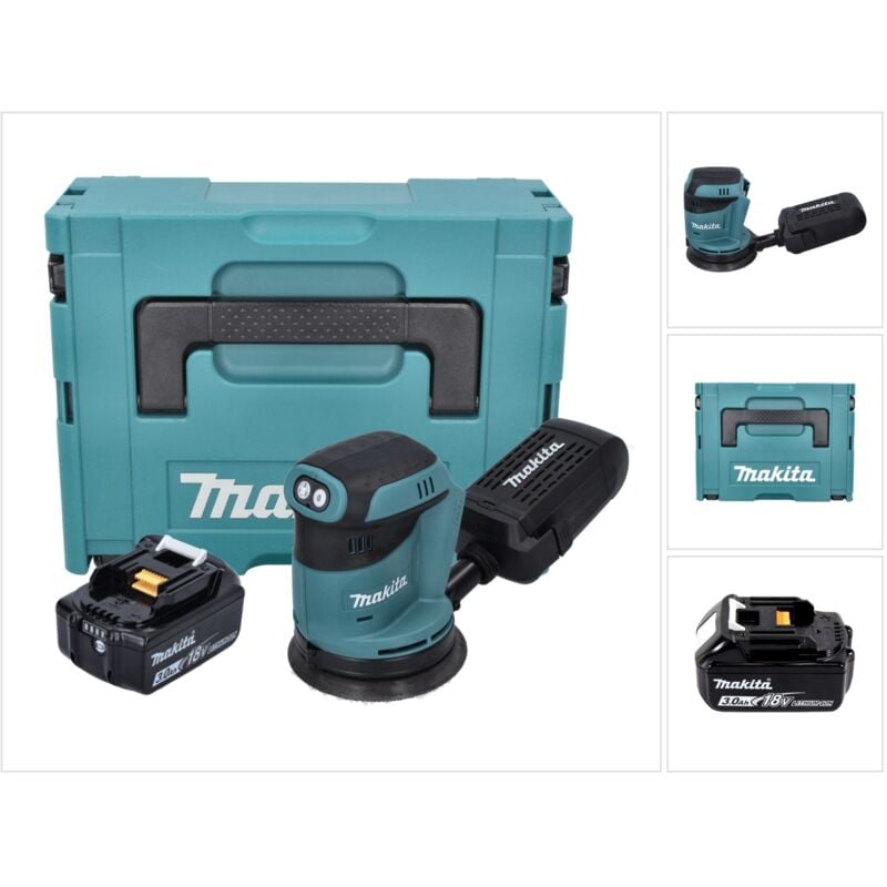 Makita DBO 180 F1J Ponceuse excentrique sans fil 18 V - 125 mm + 1x Batterie 3,0 Ah + Makpac - sans chargeur