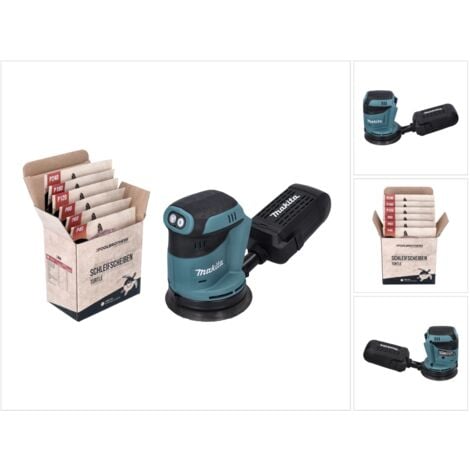 Makita DBO 180 Z Akku Exzenterschleifer 18 V 125 mm + Toolbrothers TURTLE Schleifpapier Set - ohne Akku, ohne Ladegerät, Ideal für Heimwerker, Schleifen, fest montierte Staubbox
