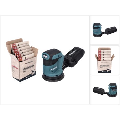 Makita DBO 180 Z levigatrice rotorbitale a batteria 18 V 125 mm + set di carta abrasiva Toolbrothers TURTLE - senza batteria, senza caricabatterie, ideale per il fai da te, la levigatura, cassetto rac